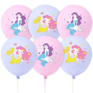 热卖儿童生日派对用品印花婴儿主题派对装饰动漫乳胶气球美人鱼卡通儿童1包