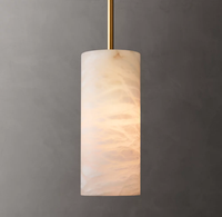 Lustre cylindrique en albâtre sculpté à la main, E26, luminaire suspendu à intensité variable pour îlot de cuisine, couloir ou salle à manger