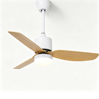 Ventilateur de plafond blanc ODM/OEM de 46 pouces avec lumière, 3 pales, design imitation bois, moteur à fréquence variable 6 vitesses, LED dimmable