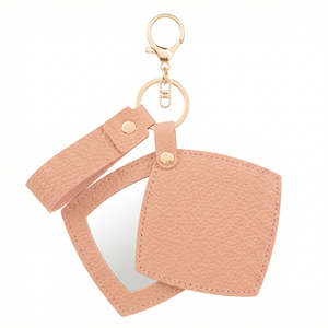 Espejo Compacto de Cuero PU con Diseño de Litchi, Espejo de Viaje Plegable Giratorio de Doble Cara, Color Beige HD - Product Image 3