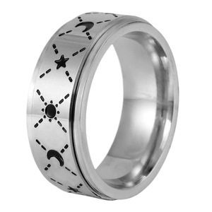 yunnique Stainless Steel Sun Moon Rotating <b>Ring</b> Men's Index Finger Jewelry Geometric Star Pattern Gift <b>Titanium</b> Steel Color - Product Image 5