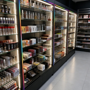 Vitrina a Medida para Exhibición de Productos, con Vidrio Templado, Iluminación LED de Color en la Base, para Tiendas de Artículos para Fumadores - Product Image 4
