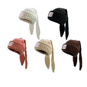 Nouvelle Arrivée Bonnet Tricoté à Carreaux Lapin Hiver Unisexe Mignon avec Oreilles de Lapin Extérieur Plage Doux Chaud Logo Personnalisé - Product Image 1