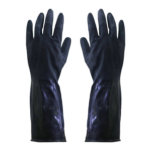 <span class=keywords><strong>Gants</strong></span> en <span class=keywords><strong>caoutchouc</strong></span> <span class=keywords><strong>butyle</strong></span> noir rugueux TRONPOWER certifiés CE EN388 2111X EN374 TYPE ABCIKL 0,4 mm/15 mil 14 pouces/350 mm roulés - Product Image 1