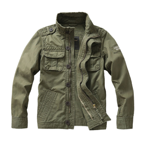 Bottone con cerniera a più tasche Streetwear verde 100% tinta unita in cotone da uomo giacche Cargo abbigliamento per uomo - Product Image 4