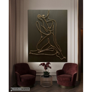 Arte Murale Minimalista Nordica con Figura Femminile in Linea Singola, Dipinto Astratto su Tela con Filo <span class=keywords><strong>d</strong></span>'Oro 3D Testurizzato per Camera da Letto Moderna - Product Image 5