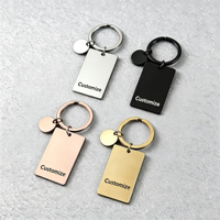Porte-clés rectangulaire en acier inoxydable Ywyougang avec breloque disque rond, personnalisable, vierge, pour cadeau, vente en gros
