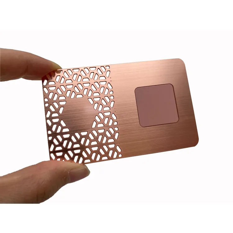 Printed Laser Engraved Steel Hollow Out Ectroplated Rose Gold Metal NFC Card