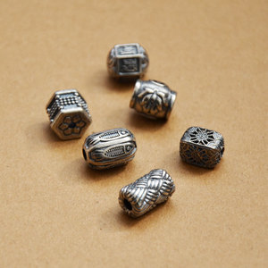 Perles d'espacement en argent antique, motif fleur et poisson, forme baril, 37 mm, accessoires de bijouterie DIY, accessoires d'artisanat en argent plaqué - Product Image 1
