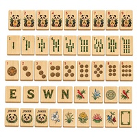 Jeu de Mahjong Américain 160 Pièces, Design Panda, Tuiles en Bois, Points de Bambou Verts, Tuiles des Vents, Tuiles Joker, Jeu de Tuiles en Bois