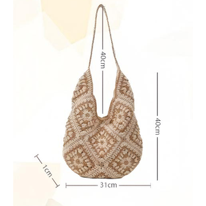 Sac à bandoulière en coton fait main à motif floral au crochet <span class=keywords><strong>noir</strong></span> <span class=keywords><strong>et</strong></span> <span class=keywords><strong>blanc</strong></span>, grande capacité, tissé à la main, pour usage quotidien, facile à transporter - Product Image 6