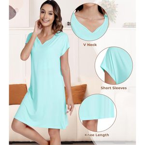 Camisón de Bambú y Viscosa para Mujer, Manga Corta, Suave, Ropa de Dormir Informal - Product Image 4