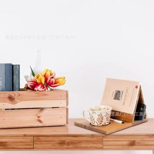 Solid Wood Reading Bookshelf With Cup Holder <b>Foldable</b> For Tablet <b>Office</b> <b>Desk</b> Storage Rack - Product Image 3