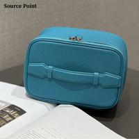 Sac cosmétique en cuir pleine fleur avec logo personnalisé, grande capacité, étanche, pour voyage, boîte à maquillage, sacs cosmétiques à fermeture éclair