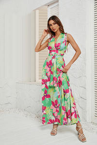 Abito lungo stampato floreale <span class=keywords><strong>con</strong></span> lacci Modulare da donna <span class=keywords><strong>vestiti</strong></span> <span class=keywords><strong>con</strong></span> stampa verde abiti Sexy per abiti da donna - Product Image 4