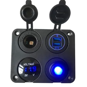 12V 4 in 1 Dual QC 3.0 USB Car Charger LED Voltmeter Power Outlet Switch Panel for car