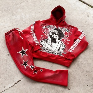 Conjuntos de Hip Hop Personalizados de 2 Piezas para Hombre, Sudaderas con Capucha, Pantalones Deportivos con Cordones, Sudadera con Estampado DTG, Chándal Lavado con Efecto Desgastado por el Sol para Hombre - Product Image 4