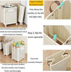 Panier à linge en maille plastique de haute qualité, robuste, durable, réutilisable et écologique avec roulettes pour le rangement à domicile - Product Image 4