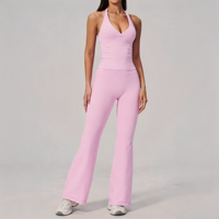 GH Wholesale Nouveau style Ensemble de sport et de yoga pour femme, col en V, dos nu, coupe ajustée, côtelé verticalement
