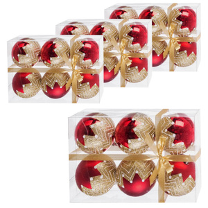 Boules de Noël rouges, paillettes dorées, plastique mat incassable, 7 cm, pour décorations de sapin de Noël - Product Image 1
