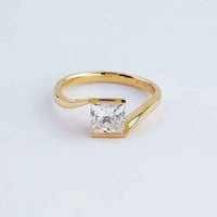Anelli di fidanzamento da donna con diamante da laboratorio HPHT in oro giallo 18K, taglio Princess, gambo dritto, semplici e versatili, Vows Simple Versatile.