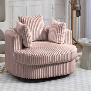 Leisure <b>Chair</b> Italian Cherry Blossom Swivel <b>Chair</b> Round Lazy Living Room Light Luxury Corduroy Balcony Single Sofa - Product Image 3