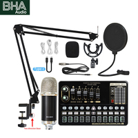 Kit de carte son pour diffusion en direct BHA V10XPro+BM900 pour enregistrement sur ordinateur, microphone à condensateur et téléphone portable