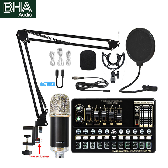 BHA V10XPro+BM900 Live Streaming Microphone Sound Card Kit for Computer Recording Condenser Microphone and Mobile Phone