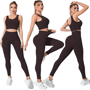 Set Yoga Donna All'ingrosso: Leggings a Vita Bassa e Reggiseno Sportivo - Abbigliamento Sportivo, Abbigliamento da Palestra, Abbigliamento Fitness, Set 2 Pezzi Tinta Unita - Product Image 1