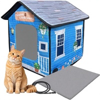 Nichoir pour chat chauffant, imperméable et durable, type igloo, isolé, avec double porte de sortie, facile à assembler, abri de sécurité pour animaux de compagnie, hiver