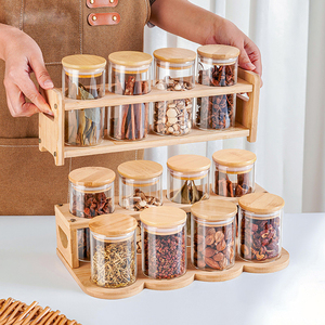 Organizador de encimera, botella de aceite, soporte de exhibición para niños, contenedores de almacenamiento de cocina, tapas de bambú, tarros, estante para especias - Product Image 3