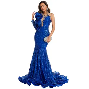 New Sequin Azul Royal Women Party Dress Sereia Formal Ballgown Vestidos Jantar Vestido de Noite para Mulheres