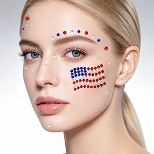 Pegatinas de gemas faciales para el 4 de julio, joyas faciales de diamantes de imitación rojas, blancas y azules, fuegos artificiales con diseño de bandera, autoadhesivas para maquillaje y atuendos del 4 de julio - Product Image 5