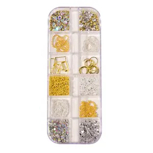 Cor misturada Prego Cristal Strass AB Cor Metal Strass Contas irregulares para unhas Art Decorações Encantos Acessórios