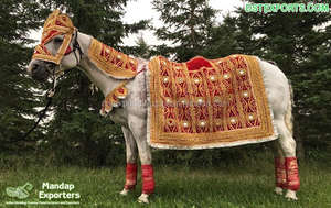 Trajes Tradicionales de Caballo para Baraat de Boda, Traje de Caballo Rojo para Baraat de Boda India, Decoración de Traje de Caballo para Baraat de Boda Hindú - Product Image 5