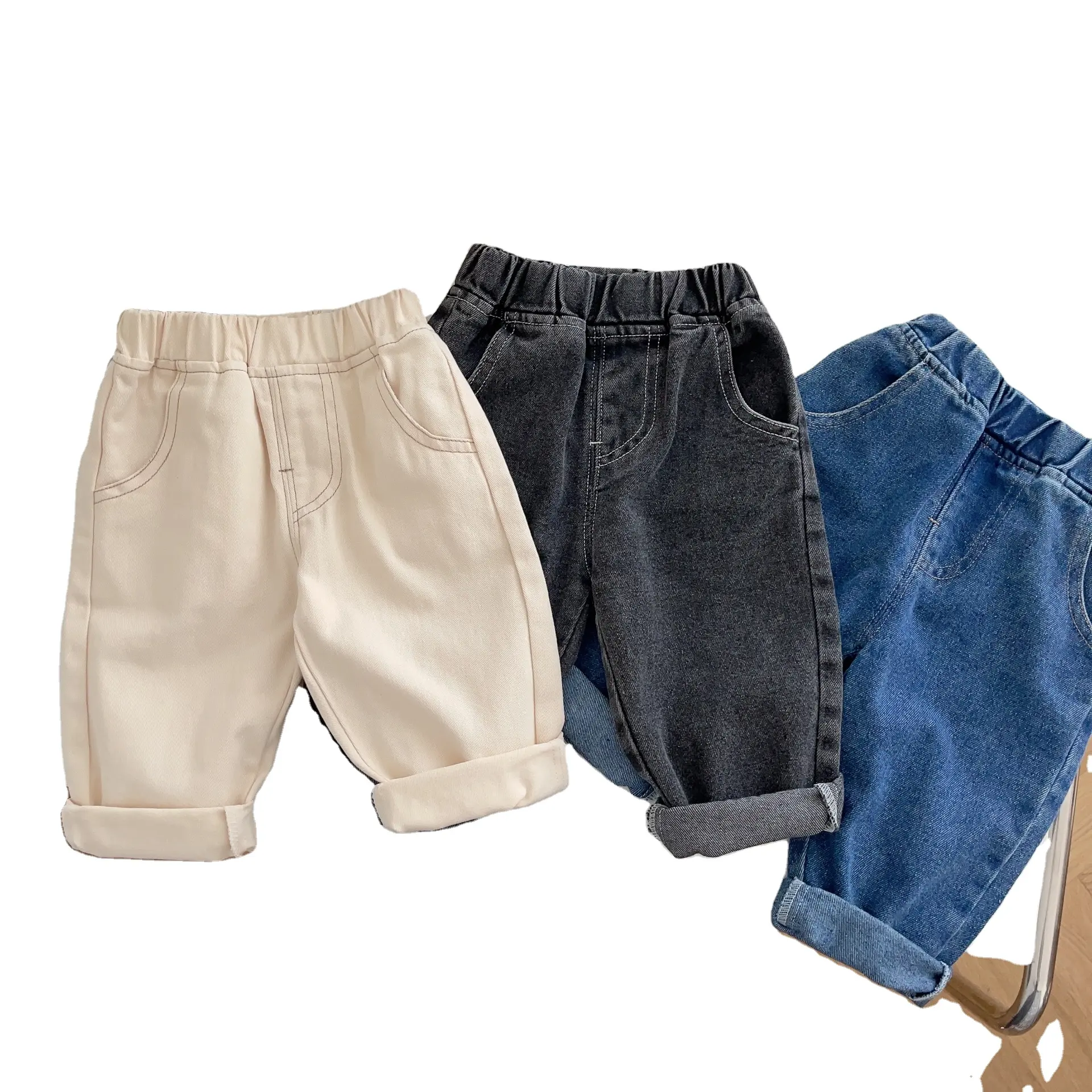 Kinder Effen Kleur Jeans Voor Herfst Jongens Van 0-5 Jaar, Eenvoudige En Zachte Casual Broek, Baby Koreaanse Broek Trend