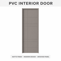 Porte intérieure contemporaine en PVC gris à panneaux rainurés avec motif géométrique, finition mate pour bureau moderne