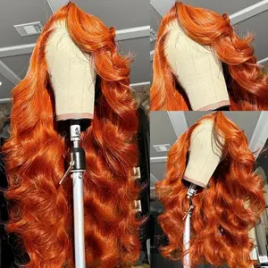 Peluca invisible de color con frente suizo 150% densidad jengibre naranja peluca prearrancada cabello humano virgen natural de Brasil para mujeres negras