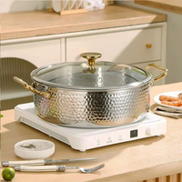 Marmite à soupe de haute qualité couleur cuivre, trois couches, en acier inoxydable martelé, compatible induction et gaz, cocotte, faitout