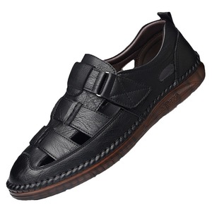 Sandalias Planas con Punta Cerrada, Parte Superior de Cuero Genuino, Suela de Goma, Transpirables, con Cierre de Velcro, Zapatos Casuales de Verano para Hombre - Product Image 5