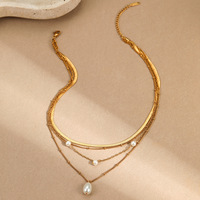 Collier pendentif vintage multi-couches en perles de coquillage, chaîne en acier inoxydable plaqué or 18 carats, bijoux de mode