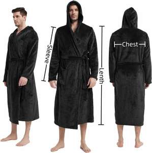 Heiße Angebote: Schwarze Frottier-Bademäntel für Herren, Großhandel, individuell gestaltete Spa-Baumwoll-Bademäntel mit Kapuze und Logo-Stickerei - Product Image 2