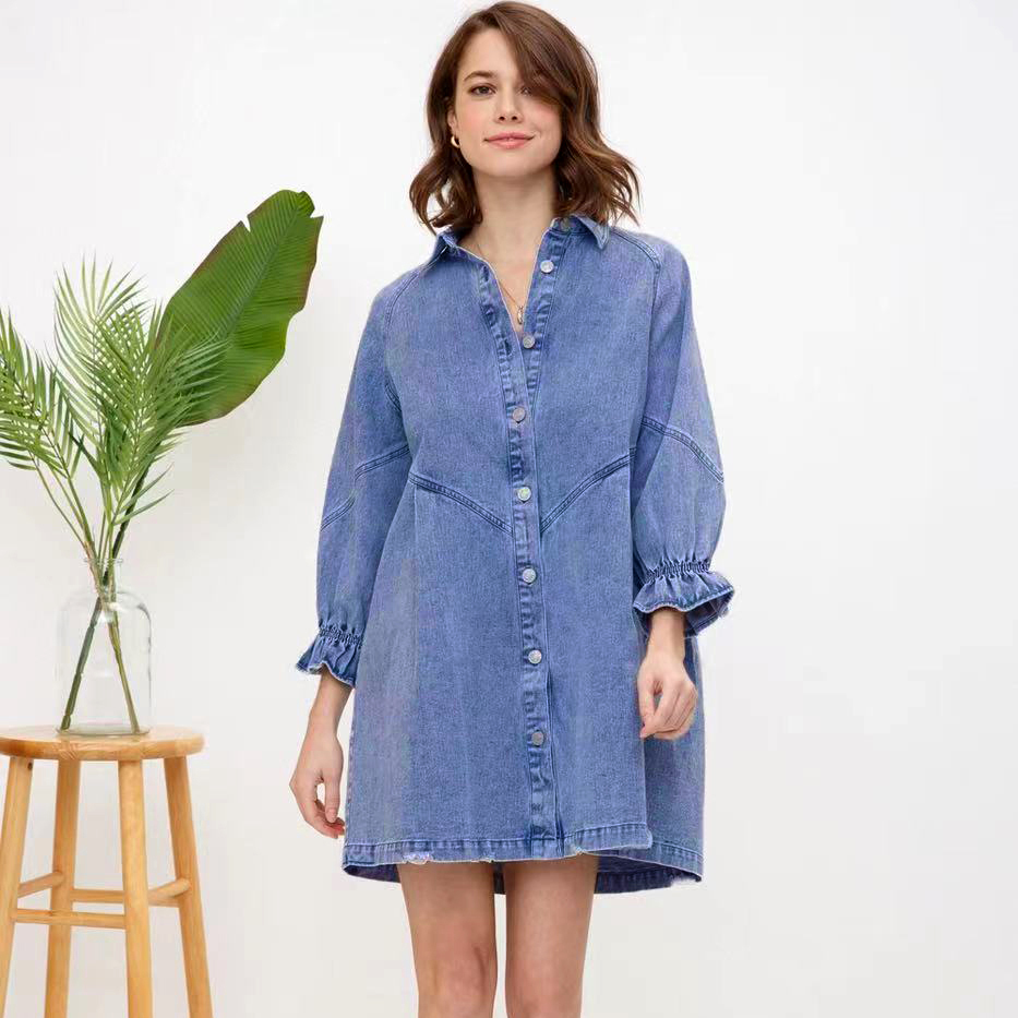 Wholesale Long Sleeve Mini Dresses - Casual Denim Style Wholesale Long Sleeve Mini Dresses - Casual Denim Style