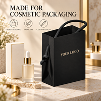 Sacs cosmétiques en papier d'art de luxe personnalisés avec poignées à cordon noir pour l'emballage de produits de beauté, conception de logo et commandes en gros