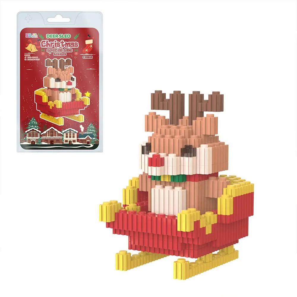 BB FUN HOUSE 624 PCS Sled Deer Christmas Special Creative Colorful Snowman Endless Fun Building Block Toys Pixel Bricks C20613