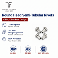 Rivets semi-tubulaires à tête ronde personnalisés TianFang pour prototypes de registres de ventilation, cuivre étamé, approvisionnement stable par lots