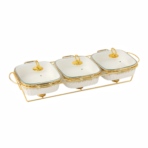 Đảng bộ sang trọng của 3 cái gốm khô nồi thực phẩm ấm hơn Bộ chafing món ăn đồ nấu nướng thiết bị khách sạn đám cưới với nắp - Product Image 4