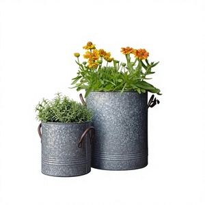 Maceta de Metal Galvanizado de Diseño Atractivo con Asas, Estilo Vintage, Barril Redondo de Zinc para Decoración de Jardín y Hogar, en Oferta - Product Image 1