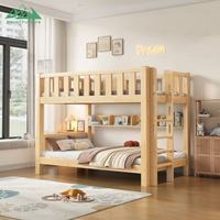 Lit superposé double en bois massif moderne pour enfants, réglable en hauteur, avec échelle et tiroirs de rangement
