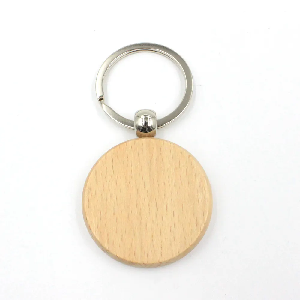 Custom DIY Gifts Laser Engraving Logo Round Keyring Handmade Keychain Wooden Key Tag with Split Ring Wood Key Chain